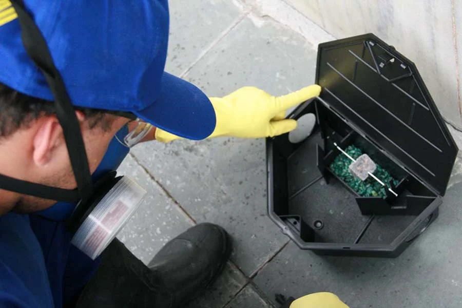 Técnico da Maximus realizando desratização em ambiente residencial